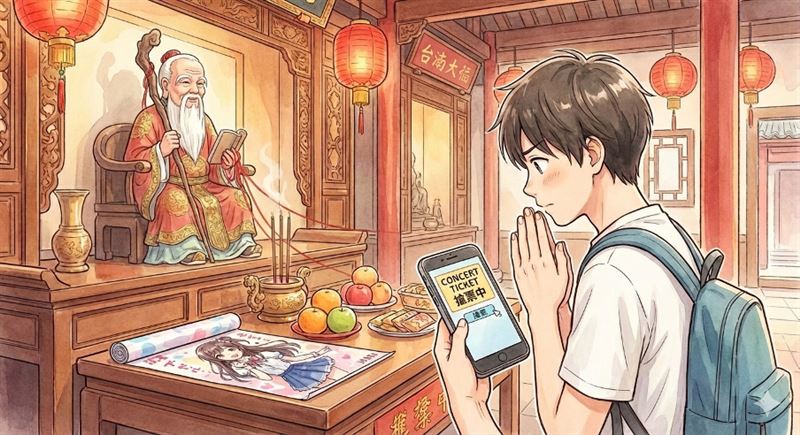粉絲向月老求票。（圖／AI繪製）