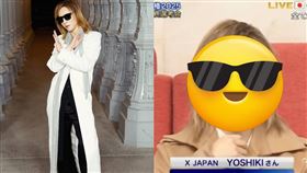 YOSHIKI坐在觀眾席被拍到素顏且未戴墨鏡的模樣。（組合圖／翻攝自IG、X）