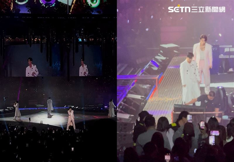 五月天主唱阿信在上海演唱會不慎跌落舞台，現場立即中斷。（圖／讀者授權提供畫面請勿外流）