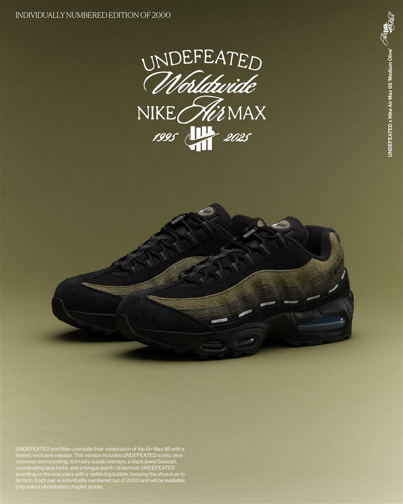 傳奇合作最終篇章！UNDEFEATED × Nike Air Max 95 Medium Olive登場。（圖／品牌業者提供）