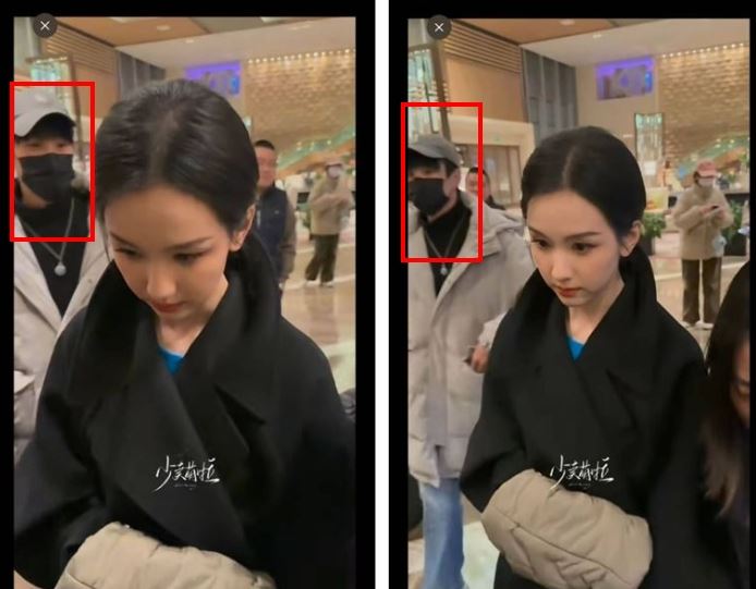 網友發現陳都靈身後左邊戴口罩男子疑似范世錡。（圖／翻攝自微博）