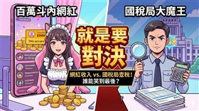 財政部發布網紅課稅震撼彈！YTR、直播主收入全列「執行業務所得」，關鍵看觀眾在哪：台灣觀眾算100%境內所得，外國觀眾打5折。最狠的是2026年起平台強制扣繳，金流全透明！115年6月底前補報免罰，網紅們皮繃緊，避稅之路堵死了！（AI製圖，情境模擬）