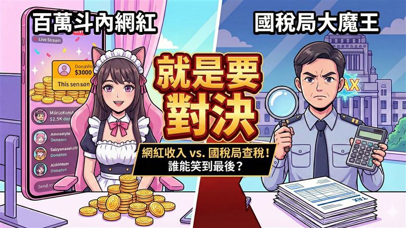 財政部發布網紅課稅震撼彈！YTR、直播主收入全列「執行業務所得」，關鍵看觀眾在哪：台灣觀眾算100%境內所得，外國觀眾打5折。最狠的是2026年起平台強制扣繳，金流全透明！115年6月底前補報免罰，網紅們皮繃緊，避稅之路堵死了！（AI製圖，情境模擬）