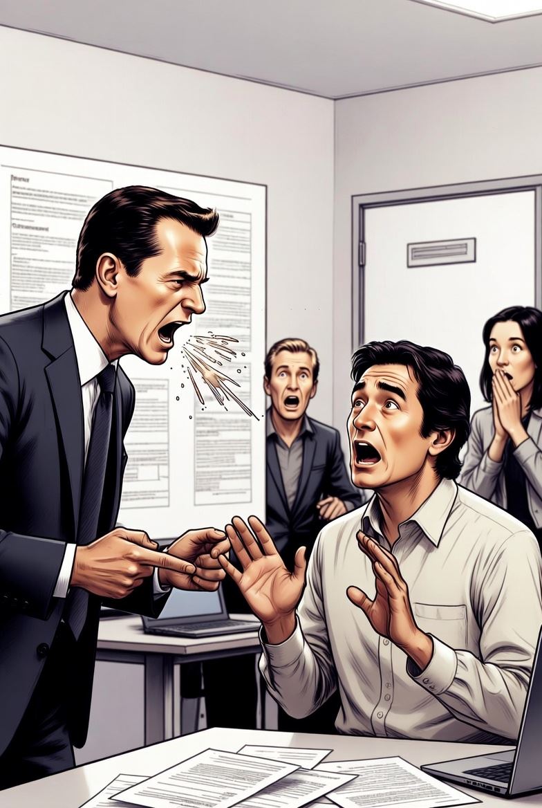 職場霸凌是許多上班族心中抹不去的陰影，面對主管無端的咆哮與人格否定，基層員工往往只能躲在角落默默流淚，身心健康面臨巨大考驗。讓金融圈光鮮亮麗的外表下，隱藏著無數基層員工被壓榨的心酸與無奈。（圖／AI製圖）