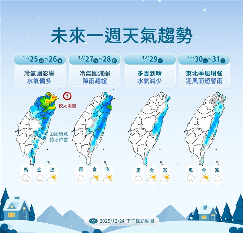 今明兩天水氣增多。（圖／氣象署）