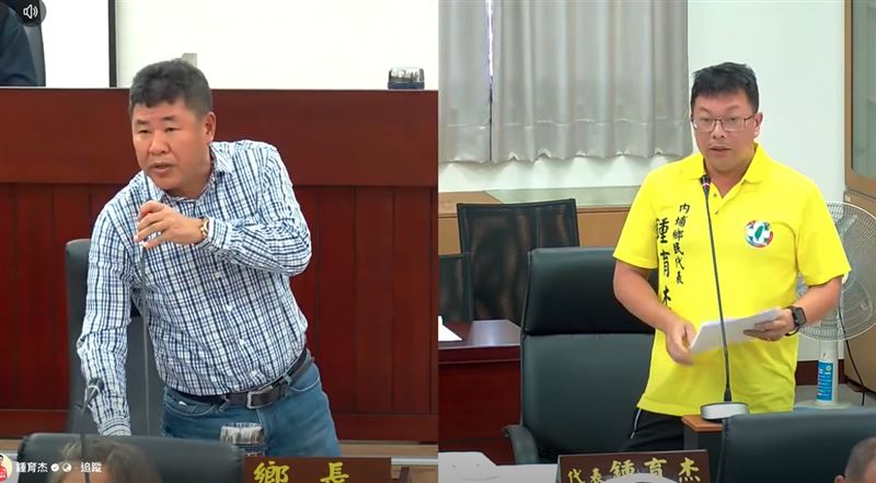 鄉代表鍾育杰在專案報告上質疑，攤位內定及摸彩券不夠公開透明，鄉長鍾慶鎮面露不屑，揮了揮手，一直跳針說「之後再說」。（圖／翻攝自鍾育杰臉書）