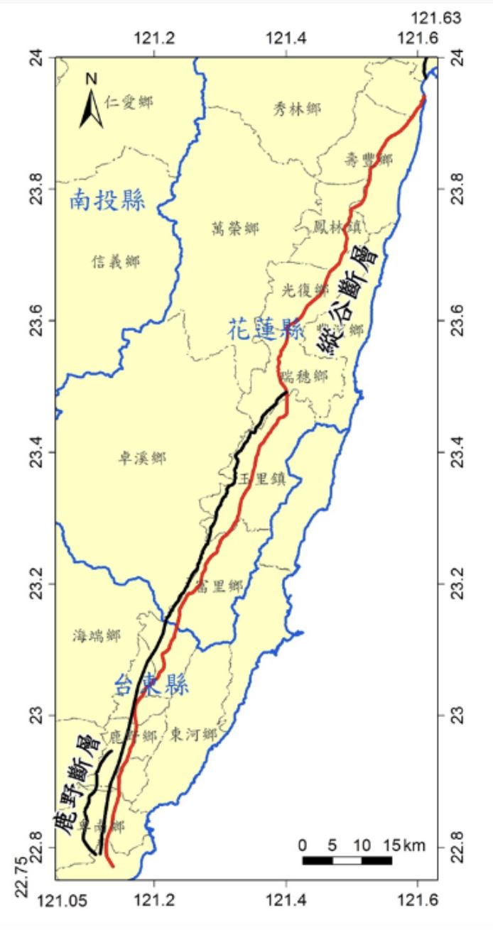 台灣東半部地底斷層錯綜複雜，統稱為「縱谷斷層系統」。（圖／翻攝自台灣地震模型TEM2020）