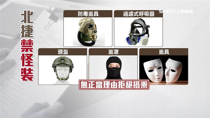 北捷新規定，若是配戴面罩、面具等等，具有恐攻、武裝樣式的服裝，無正當理由拒絕載運