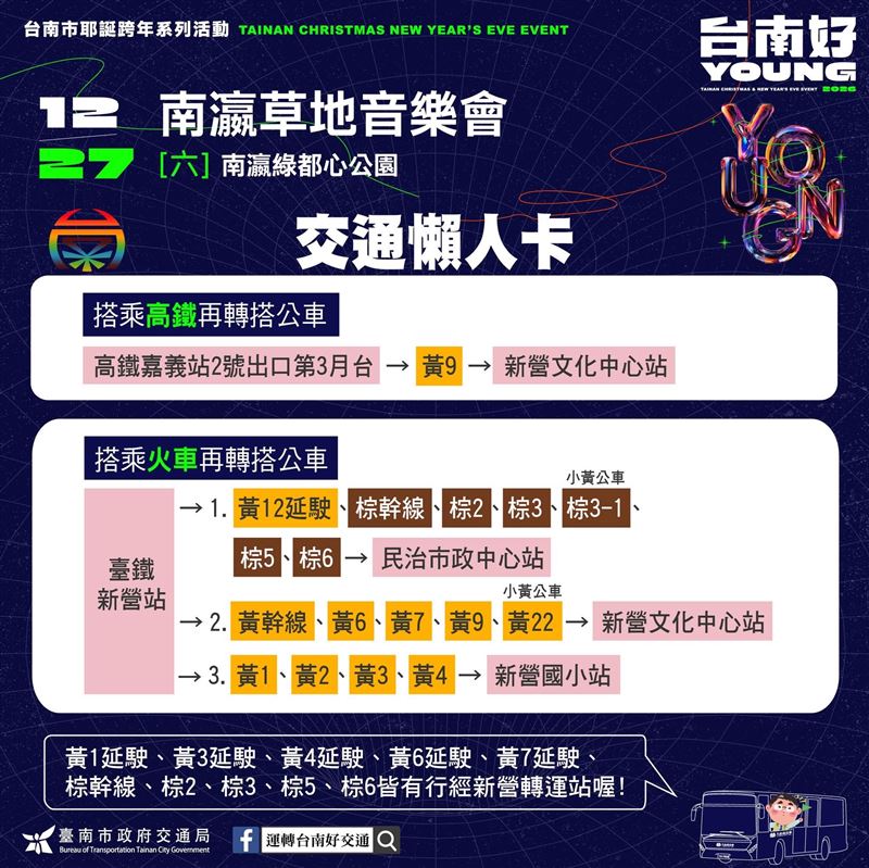 南瀛草地音樂會12月27日登場　玖壹壹、林隆璇、郭書瑤齊聚新營（圖／南市府提供）