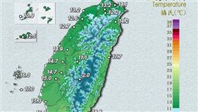 氣象署今晚20時氣溫分布圖。（圖／氣象署）