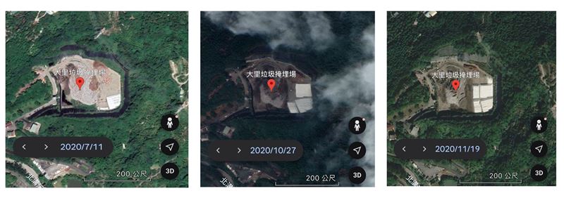 台中市大里掩埋場在2020年開始打包垃圾的情形。（圖／翻攝自Google Earth網站）