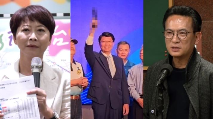 謝龍介（中）在造勢場拿槍引發爭議，陳亭妃（左）直呼觀感不好、林俊憲（右）稱真是傻眼。（組合圖／翻攝畫面）