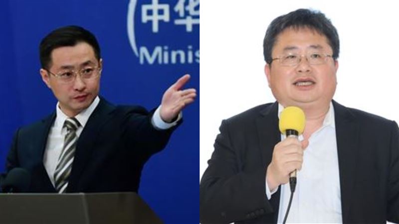 中國外交部發言人林劍、印太戰略智庫執行長矢板明夫。（組圖／翻攝自中國外交部網站、資料照）