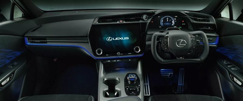 中控台、排檔座與儀表板點綴藍色飾條。（圖／翻攝Lexus網站）