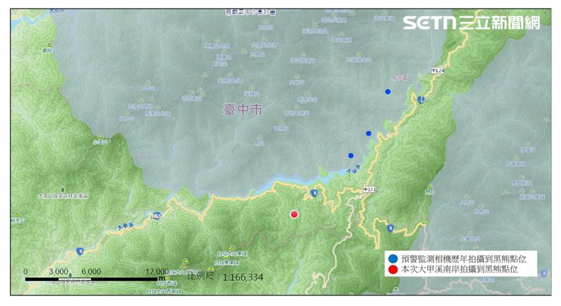 林保署台中分署紀錄歷年台灣黑熊出沒蹤跡。（圖／林保署台中分署提供）