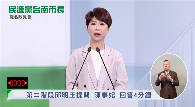 林俊憲、陳亭妃回應邱明玉提問「舉出對方一個優點」（圖／翻攝自民進黨直播）