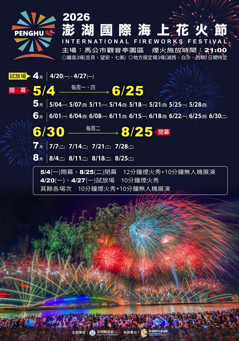 澎湖縣政府公布「2026澎湖國際海上花火節」活動期程。（圖／澎湖縣政府提供）