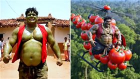 印度Bandar Apna Dost頻道內有盜版的AI綠巨人角色，故事內容荒謬，像是會坐番茄直升機出任務。（圖／翻攝自XXX網站） 