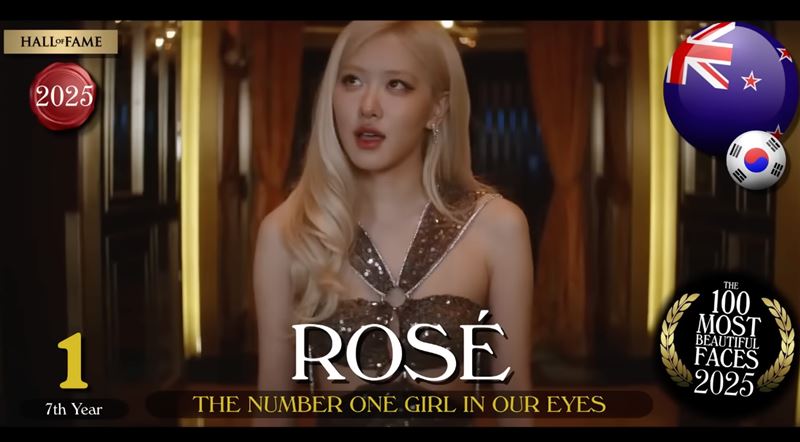 「全球百大美女（The 100 Most Beautiful Faces）」名單出爐，第1名是南韓女團BLACK PINK成員Rose。（圖／翻攝自YouTube－TC Candler頻道）