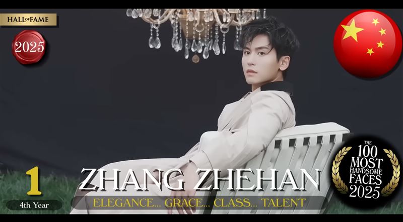 「全球百大帥哥（The 100 Most Handsome Faces）」名單出爐，第1的中國男星張哲瀚，因捲入參拜靖國神社風波遭中國封殺，之後便在海外發展。（圖／翻攝自YouTube－TC Candler頻道）