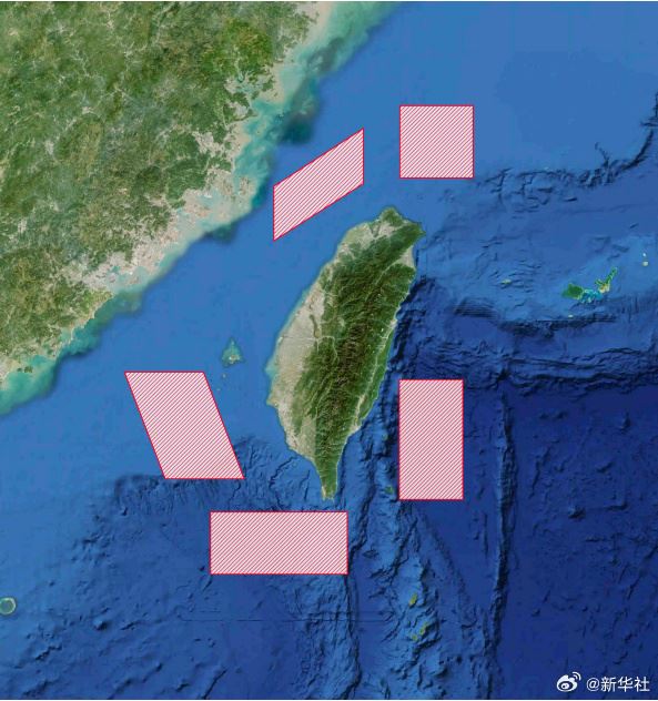 中國解放軍東部戰區「圍台軍演」範圍示意圖。（圖／翻攝自新華社微博）