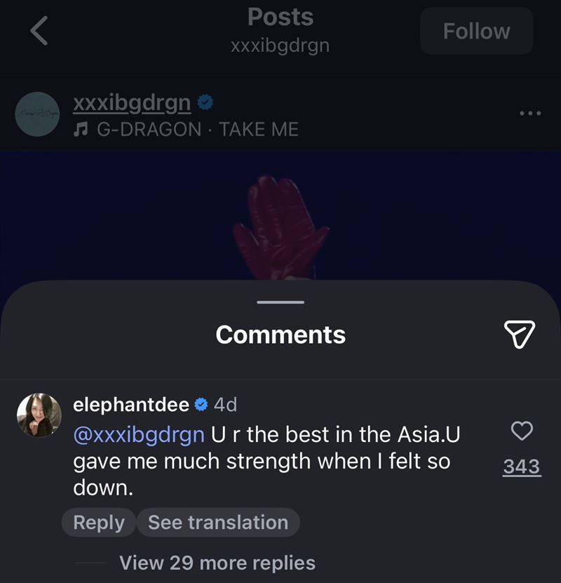 小S留言表達對GD的愛。（圖／翻攝自IG）