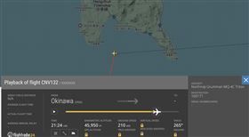 根據航班追蹤平台「FlightRadar24」資料，美國海軍一架MQ-4C偵察機今天現蹤墾丁外海上空。（圖／翻攝自FlightRadar24）