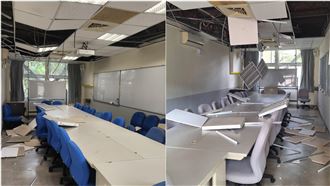 不敵7級強震！政大天花板開花、燈具掉落