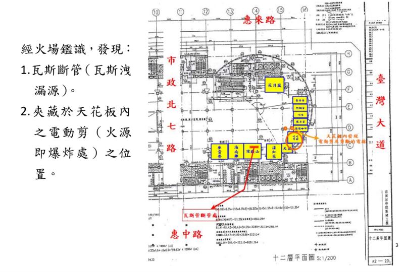 12樓氣爆現場瓦斯斷管處及爆炸地點。（圖／翻攝畫面）