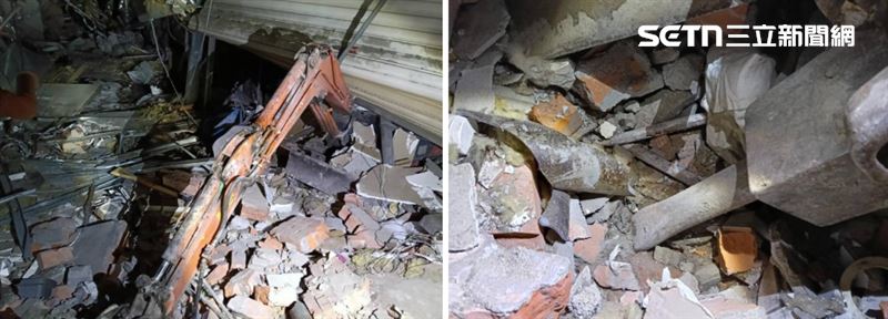 檢警在瓦斯斷管旁的櫃位內發現小型怪手，怪手手臂前端裝設一字型鑿頭。（圖／翻攝畫面）