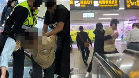 台北車站陳男失控咆哮，「黑衣人」見狀立馬出手，協助警方壓制。（圖／翻攝自Threads@chris1204、@xry_912）
