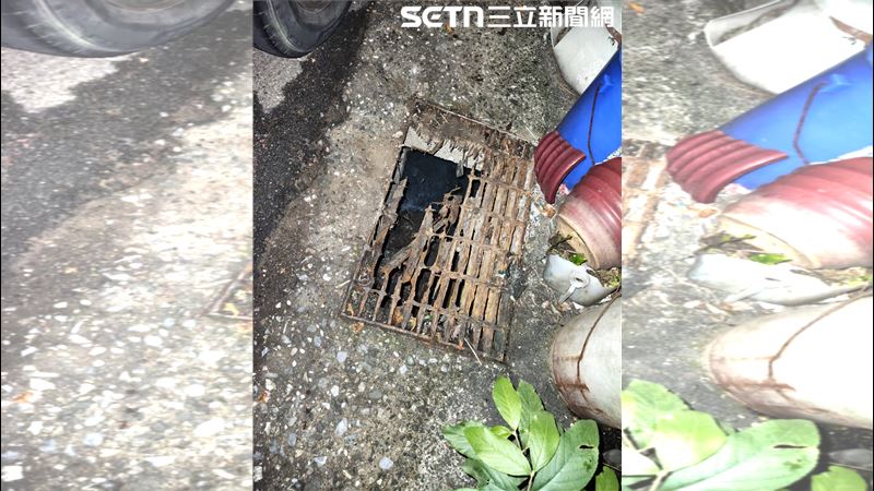 基隆水溝蓋鏽蝕。（圖／翻攝畫面）