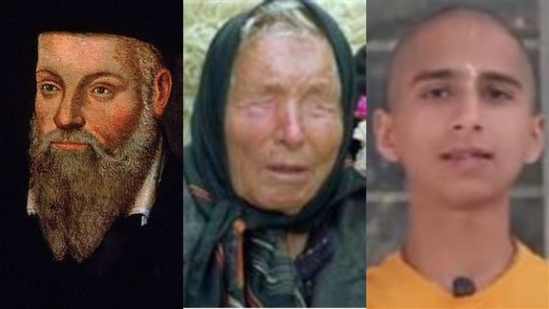 根據諾查丹瑪斯、盲眼龍婆及印度神童阿南德（由左至右）的預測，2026年將是全球局勢劇變的關鍵年。（圖／翻攝自維基百科、推特）