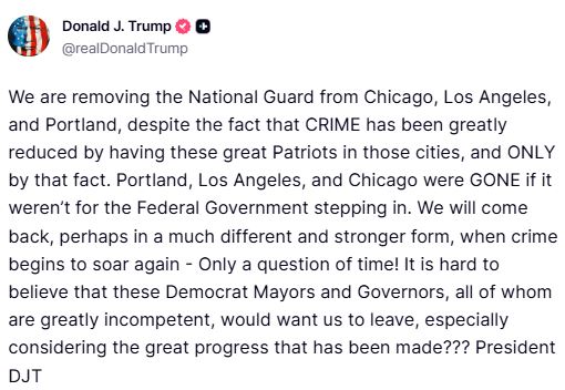 川普發文不忘再批民主黨人。（圖／翻攝自川普的Truth Social）