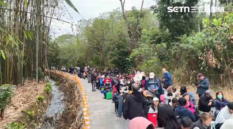 2026第一天，竹山紫南宮湧入10萬人排隊領馬年錢母，隊伍綿延7公里。（圖／翻攝畫面）
