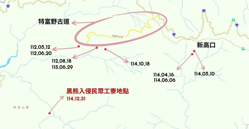12月31日台灣黑熊入侵工寮地點。（圖／林保署嘉義分署提供）