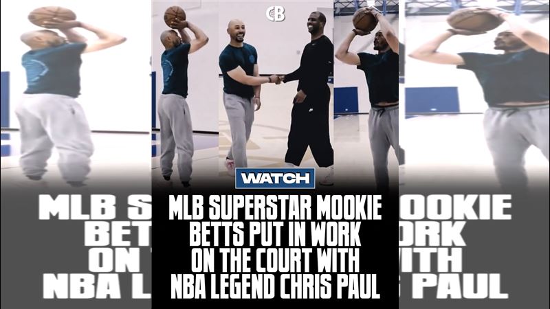 貝茲（Mookie Betts）和保羅（Chris Paul）日前一起練球。（圖／翻攝自X平台 @CourtsideBuzzX）