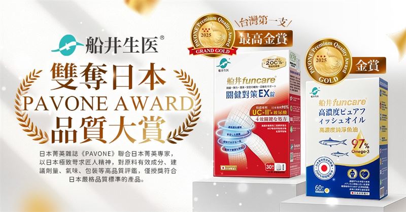 船井生醫雙奪日本PAVONE AWARD品質大賞!再證品牌科研實力。(圖/業者提供)