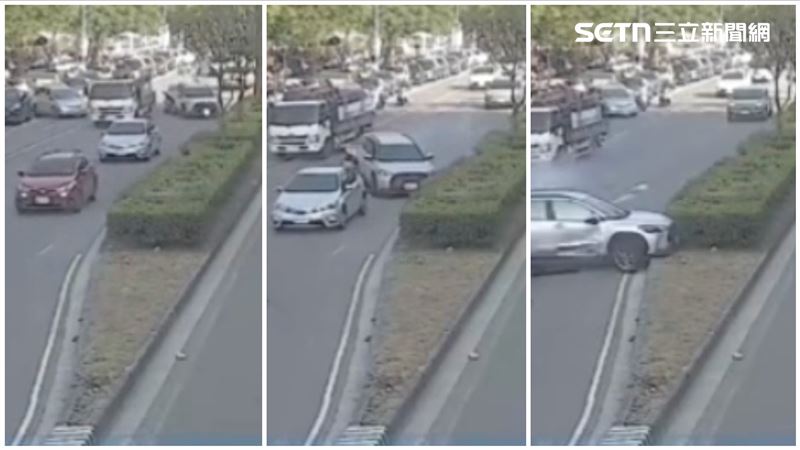 陳姓老翁一路推撞,前方駕駛緊急打偏方向盤,避免撞到前方大車。(圖/民眾提供)