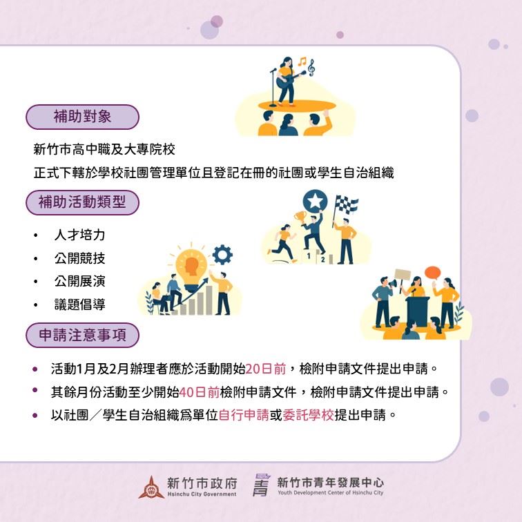 補助對象、申請注意事項一覽。（圖／翻攝自新竹市青年發展中心）