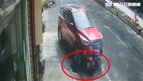 玩狗,蹲路邊,車禍,輾壓,彰化,埔鹽,女子,重傷（圖／翻攝畫面）