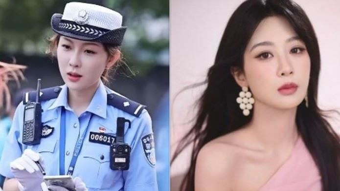 北京近日出現一名撞臉楊紫(右)的年輕女交警張鈺(左),引發網路熱議。(圖/翻攝自微博)