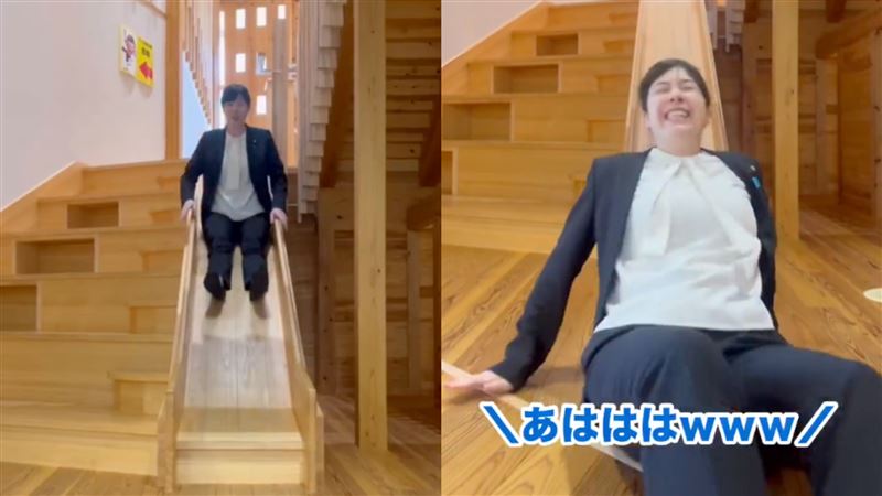 日大臣小野田紀美溜滑梯影片爆紅。（圖／翻攝自小野田紀美官網、X平台）
