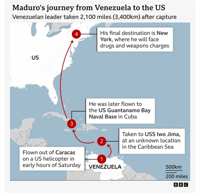 BBC解釋馬杜洛如何被從委內瑞拉帶到紐約。（圖／翻攝自BBC）