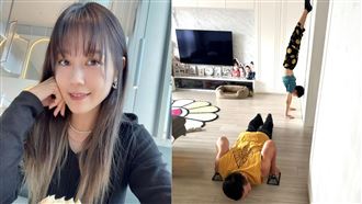 女星嚴立婷在臉書上分享老公和兒子在運動的畫面。（圖／翻攝自嚴立婷 Willson & Tina 臉書）