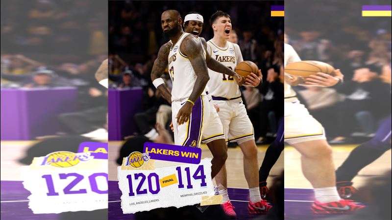 湖人逆轉灰熊。（圖／翻攝自X平台 @Lakers）