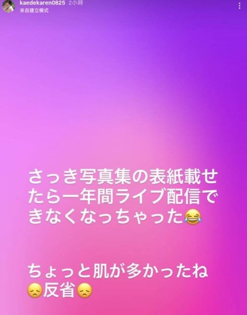 楓花戀被禁止直播1年，懊惱地說「寫真集的封面露出了太多皮膚，自己要好好反省。」（圖／翻攝自楓花戀IG）