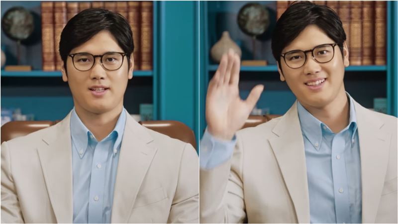 大谷翔平在新廣告中的造型與在球場上截然不同。（圖／翻攝自ECC YouTube）