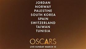 美國影藝學院5日在多個社群平台貼文，列出15部作品的出產國家，Taiwan與各國並列。（圖／翻攝自X平台 @The Academy）