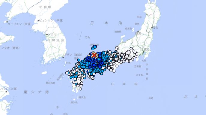 日本島根發生6.2強震。（圖／翻攝自日本氣象廳）